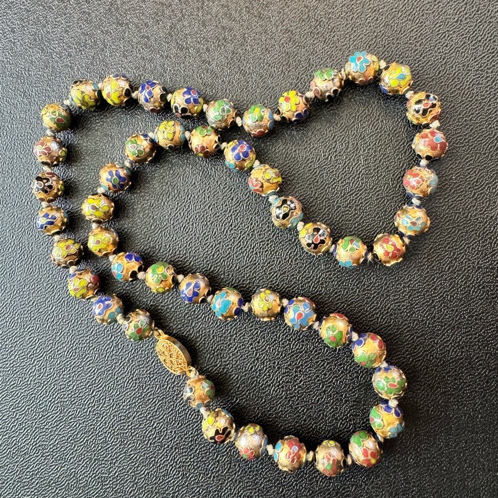 Vintage Cloisonne Floral Beaded Necklace